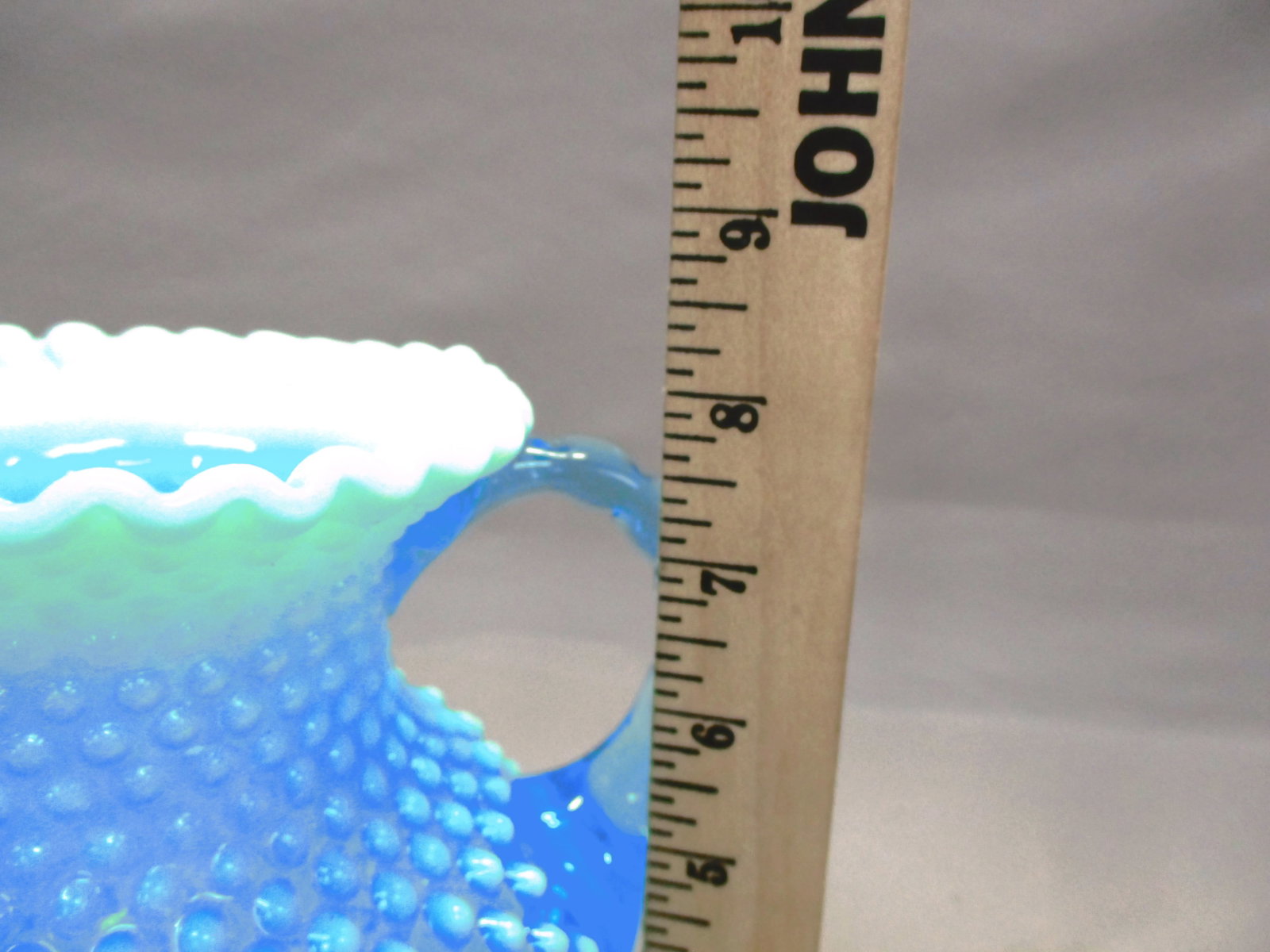 Fenton Blue Opalescent Hobnail Pitcher w/Crimped Rim - 5