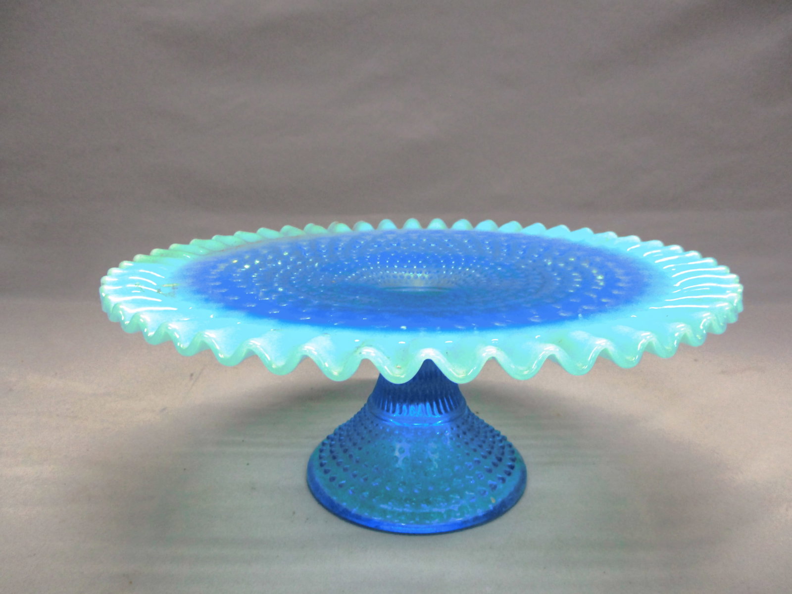 Fenton Blue Opalescent Hobnail Pedestal Cake Stand (1 of 6)