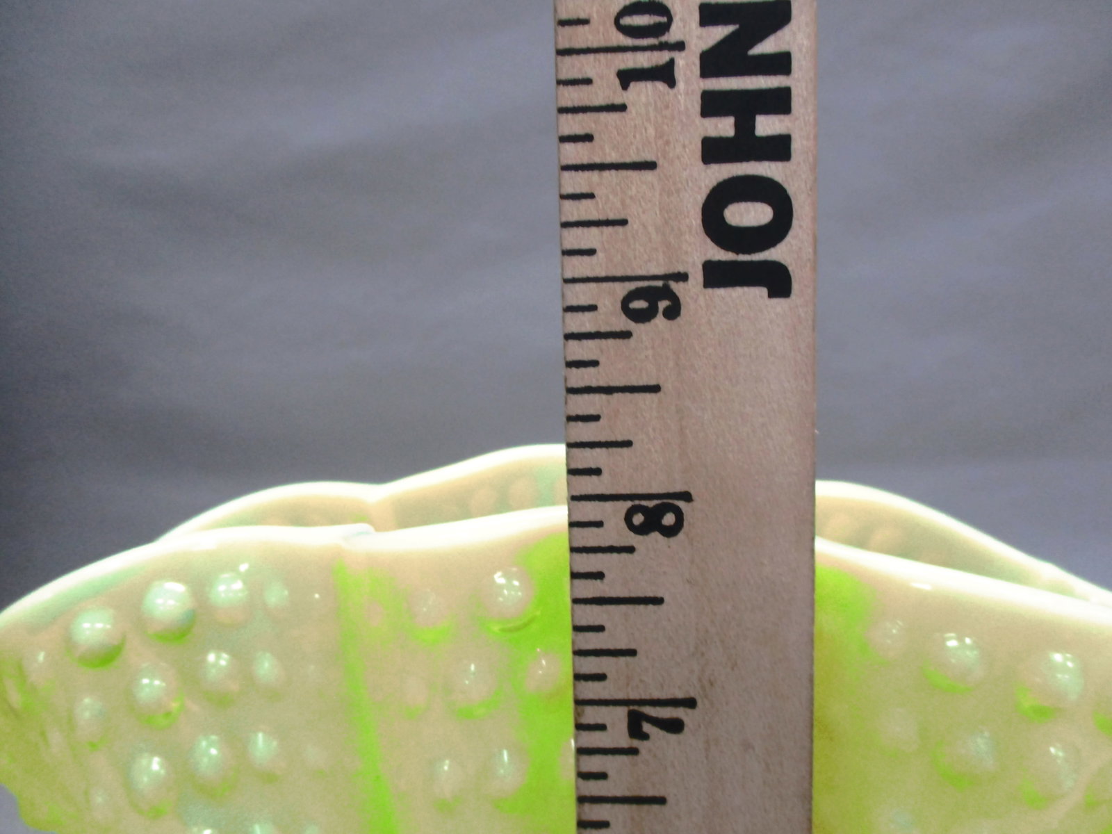 Vintage Fenton Yellow Opalescent Hobnail Uranium Glass Fan Vase - 7