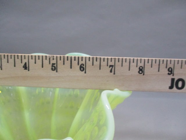 Fenton Topaz Opalescent Hobnail Vaseline Glass Handkerchief Vase - 4