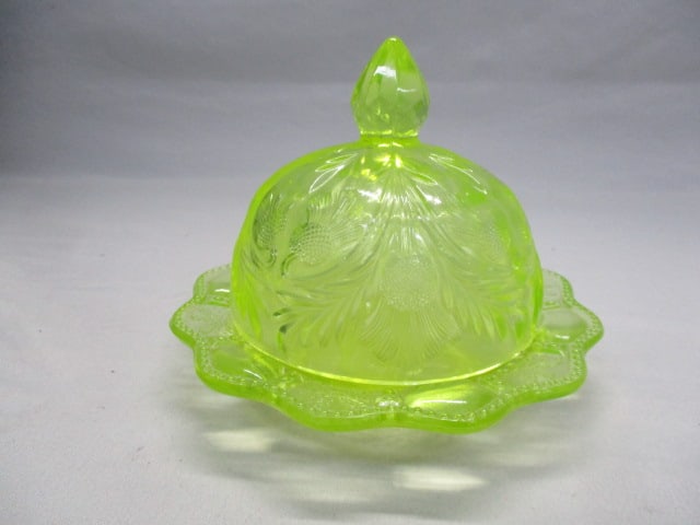 Vintage Vaseline Glass Round Dome Covered Butter Dish (1 of 7)