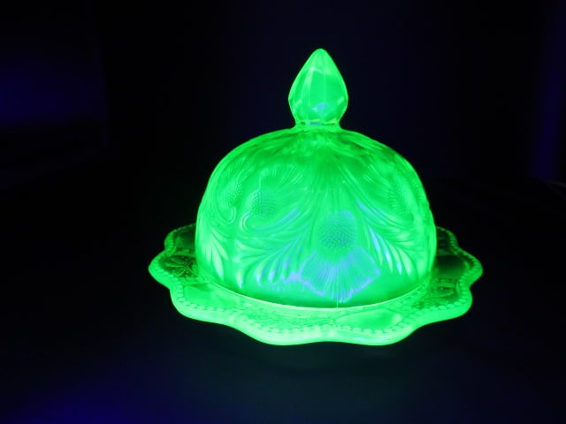 Vintage Vaseline Glass Round Dome Covered Butter Dish - 2