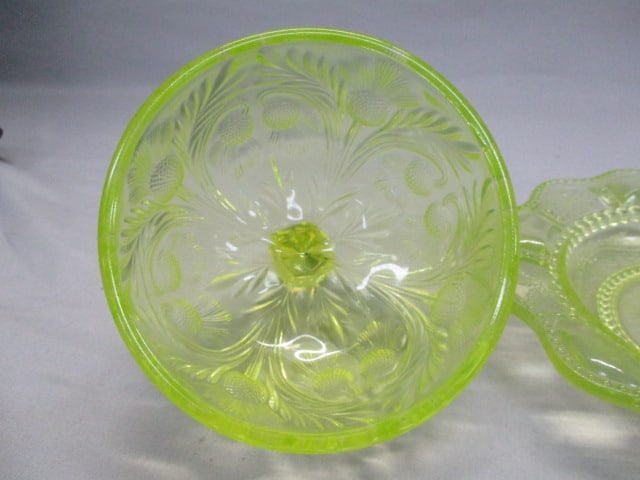 Vintage Vaseline Glass Round Dome Covered Butter Dish - 5