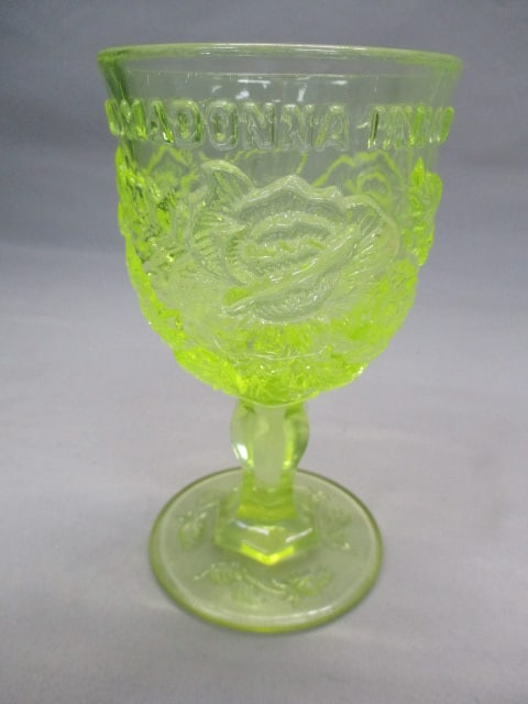 Vintage LG Wright "Madonna Inn" Wild Rose Vaseline Glass Goblet (1 of 4)
