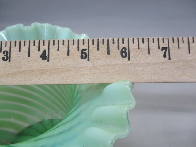 Fenton Green Opalescent Spiral Swirl Uranium Glass Top Hat - 5