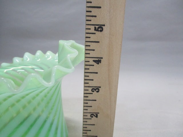 Fenton Green Opalescent Spiral Swirl Uranium Glass Top Hat - 6