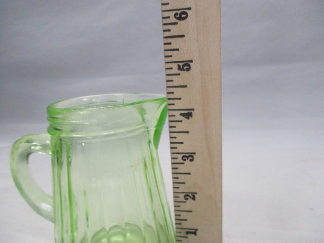 Vintage Anchor Hocking Colonial Green Uranium Glass Syrup Pitcher - 3