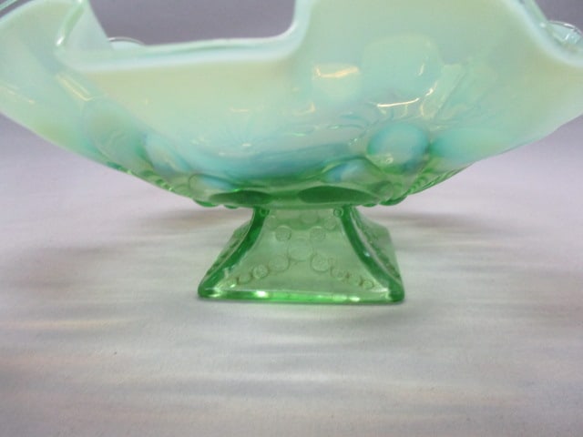 Vintage Jefferson Green Opalescent Pedestal Candy Dish - 3