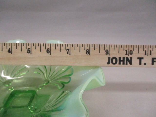 Vintage Jefferson Green Opalescent Pedestal Candy Dish - 5