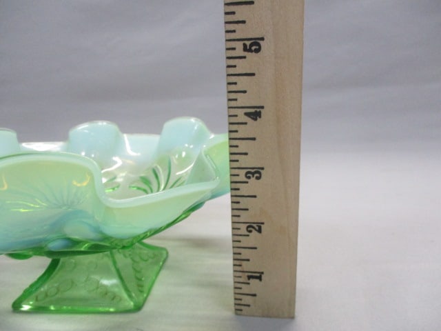 Vintage Jefferson Green Opalescent Pedestal Candy Dish - 6