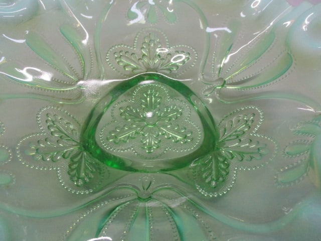Jefferson Green Opalescent Ruffled 3 Footed Bowl - 4