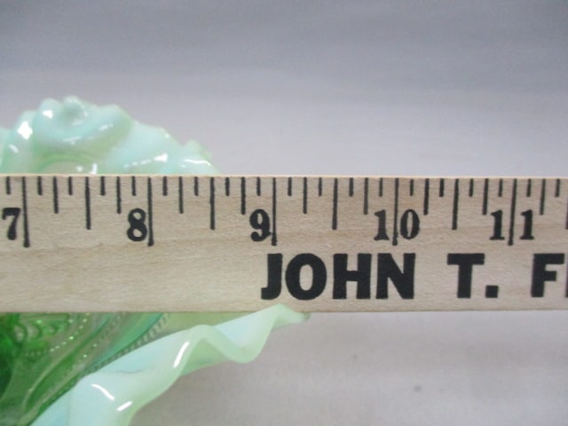 Jefferson Green Opalescent Ruffled 3 Footed Bowl - 5