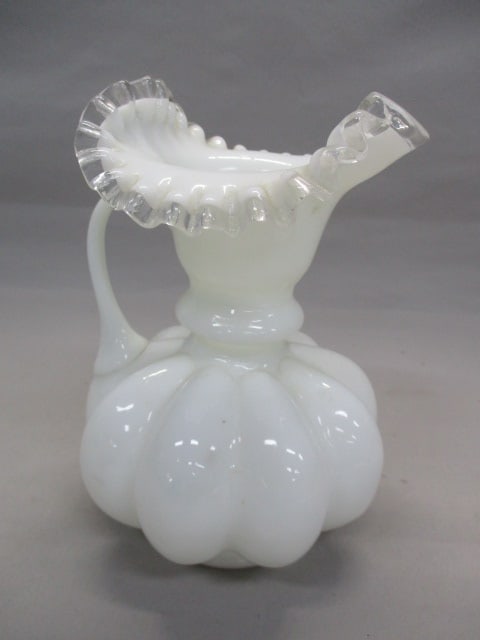 Fenton Silver Crest Melon White Milk Glass Pitcher: 8"