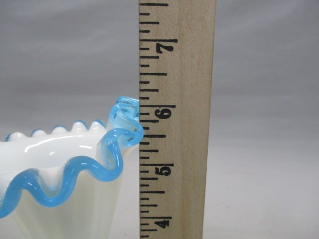 Fenton Aqua Crest Milk Glass Cornucopia Vase/Candleholder - 5