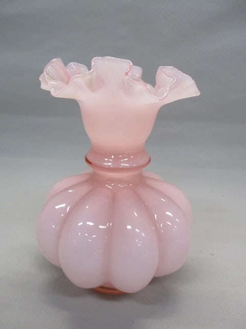 Fenton Pink Overlay Melon Crimped Ruffle Rim Vase (1 of 4)