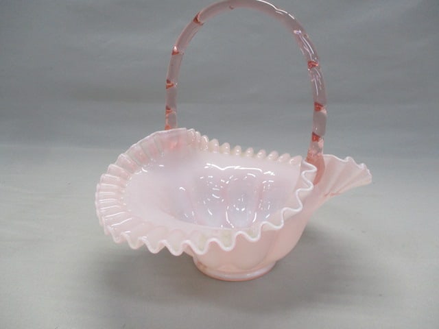 Fenton Pink Overlay Ruffled Edge Basket (1 of 5)
