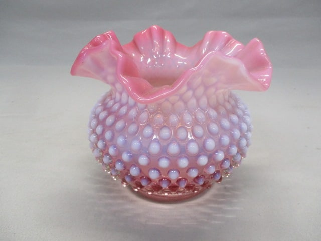 Fenton Cranberry Opalescent Hobnail Rose Bowl: 6" x 5"
