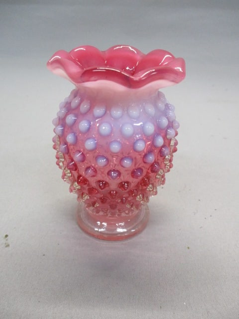 Fenton Cranberry Opalescent Hobnail Small Bud Vase (1 of 4)