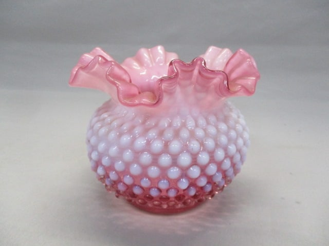 Fenton Cranberry Opalescent Hobnail Rose Bowl: 6" x 5"