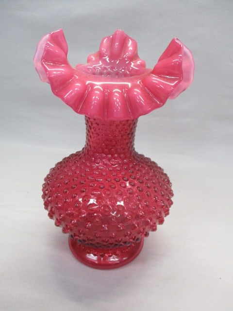 Fenton Cranberry Opalescent Hobnail Ruffled Edge Vase (1 of 4)