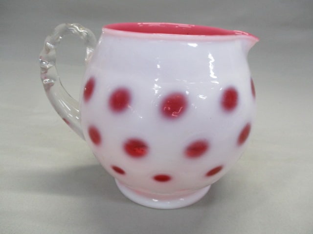 Fenton Coin Dot Cranberry Opalescent Squat Jug: 5"
