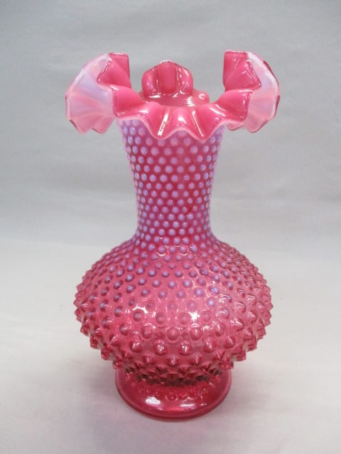Fenton Cranberry Opalescent Hobnail Ruffled Edge Vase (1 of 4)