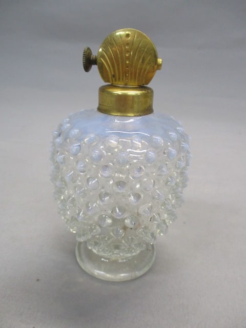 Fenton Clear Opalescent Hobnail Perfume Bottle Atomizer: 4.5" No Bulb