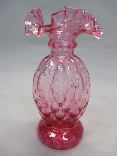Fenton Cranberry Glass Ruffled Edge Vase (1 of 4)