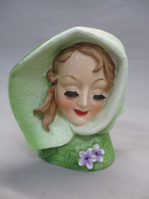 5 3/4" Lady Head Vase In Green Cape (1 of 8)