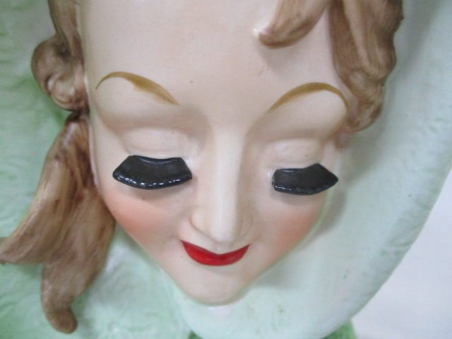 5 3/4" Lady Head Vase In Green Cape - 3