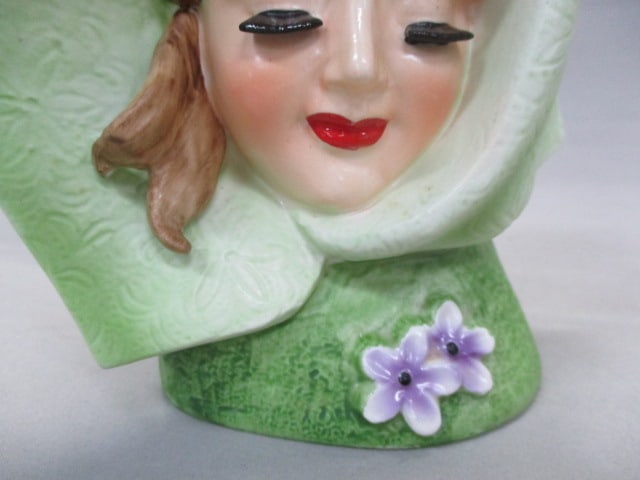5 3/4" Lady Head Vase In Green Cape - 4
