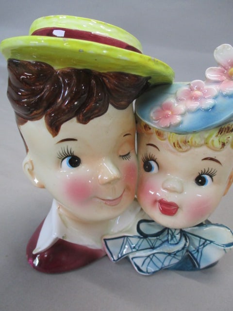 6" Ucagco #8170B Sweet Hearts Head Vase - 2