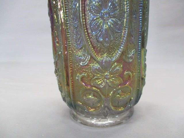 Imperial Smoke Carnival Glass Scroll & Flower Panels Vase - 4