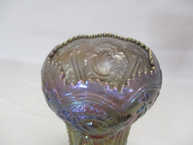 Imperial Smoke Carnival Glass Scroll & Flower Panels Vase - 2