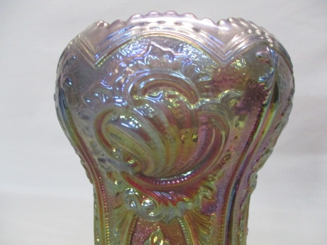 Imperial Smoke Carnival Glass Scroll & Flower Panels Vase - 3