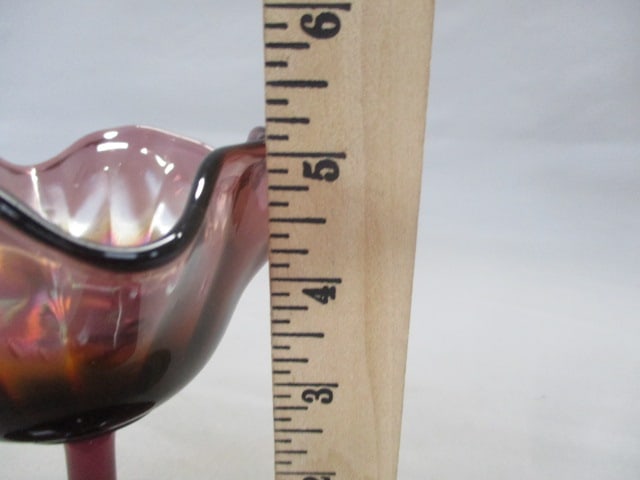 Vintage Fenton Amethyst Carnival Glass Compote - 5