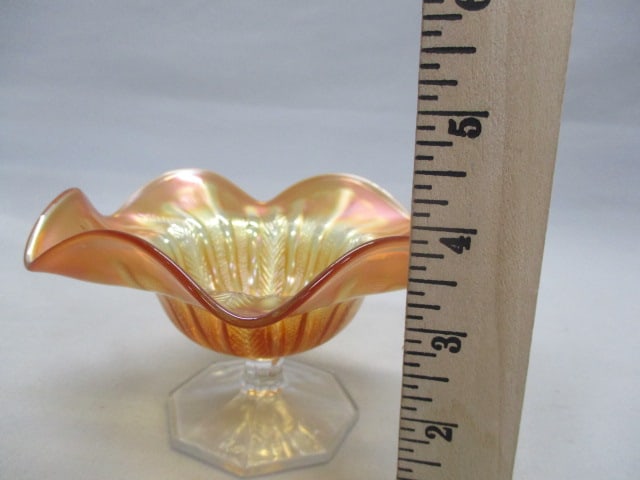 Vintage Marigold Carnival Glass Compote - 7