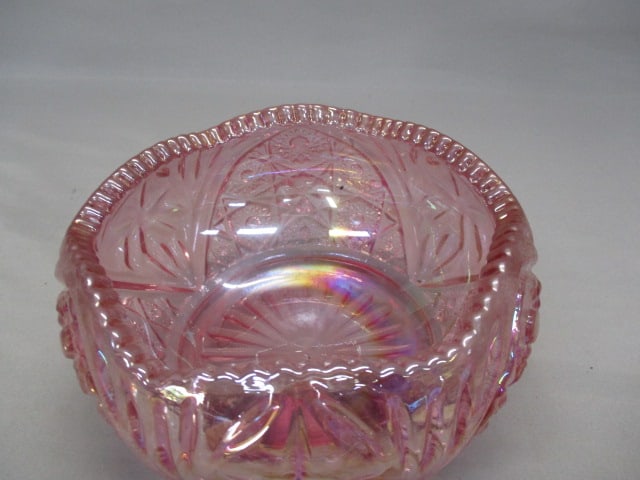 LE Smith Pink Iridescent Carnival Glass Bowl - 2