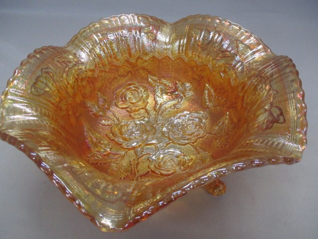 Vintage Imperial Marigold Carnival Glass Footed Bowl - 2