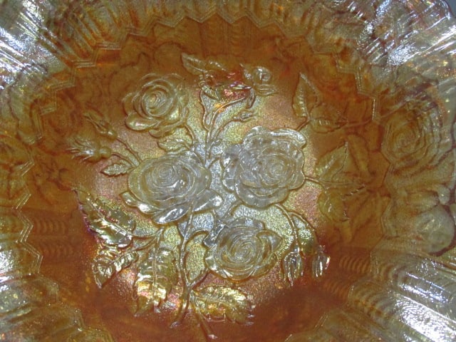 Vintage Imperial Marigold Carnival Glass Footed Bowl - 3