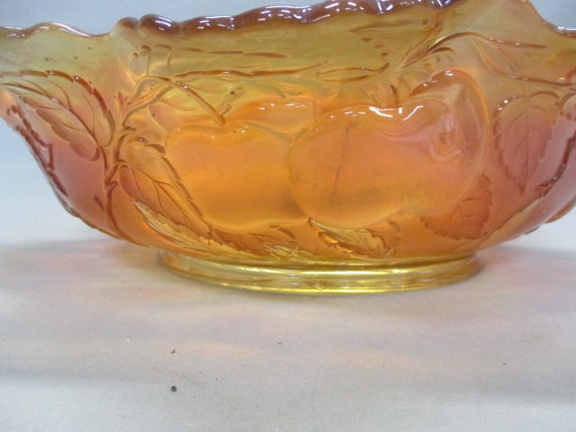 Vintage Dugan Marigold Iridescent "pear and Fruit" Bowl - 3