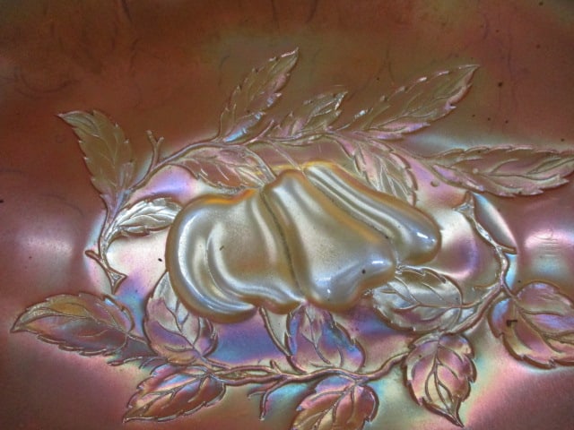 Vintage Dugan Marigold Iridescent "pear and Fruit" Bowl - 4