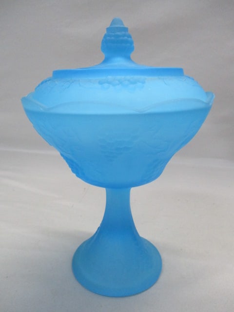 Indiana Glass Blue Harvest Grape Frosted Compote: 10"