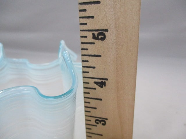 Vintage Murano Glass Blue & White Swirl Handkerchief Vase 5" x 4.5" - 5
