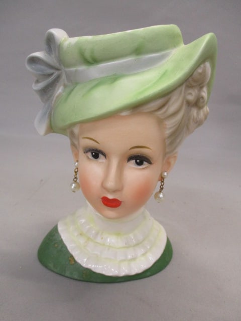 7" Relpo #2054 Lady Head Vase: Has Crack on Back of Hat - See All Pictures