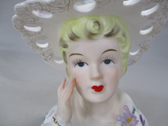 6" Lefton #3140 Lady Head Vase - 3