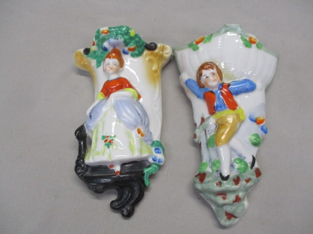 2 Vintage Porcelain Wall Pockets Made in Japan: .