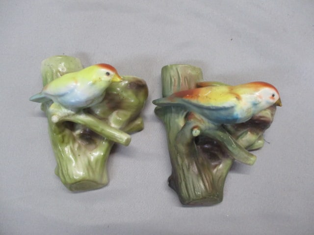 2 Vintage Czech Ceramic Bird on a Branch Wall Pockets (1 of 6)