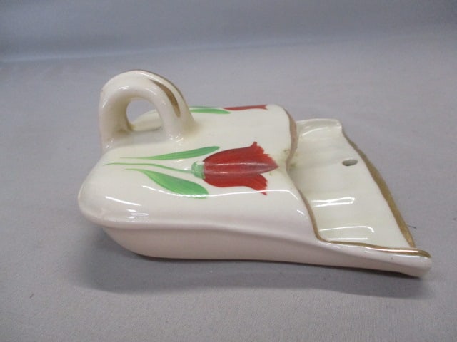 Ceramic Dust Pan w/Red Tulips Wall Pocket - 2