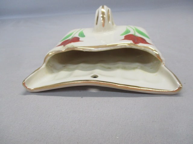 Ceramic Dust Pan w/Red Tulips Wall Pocket - 3